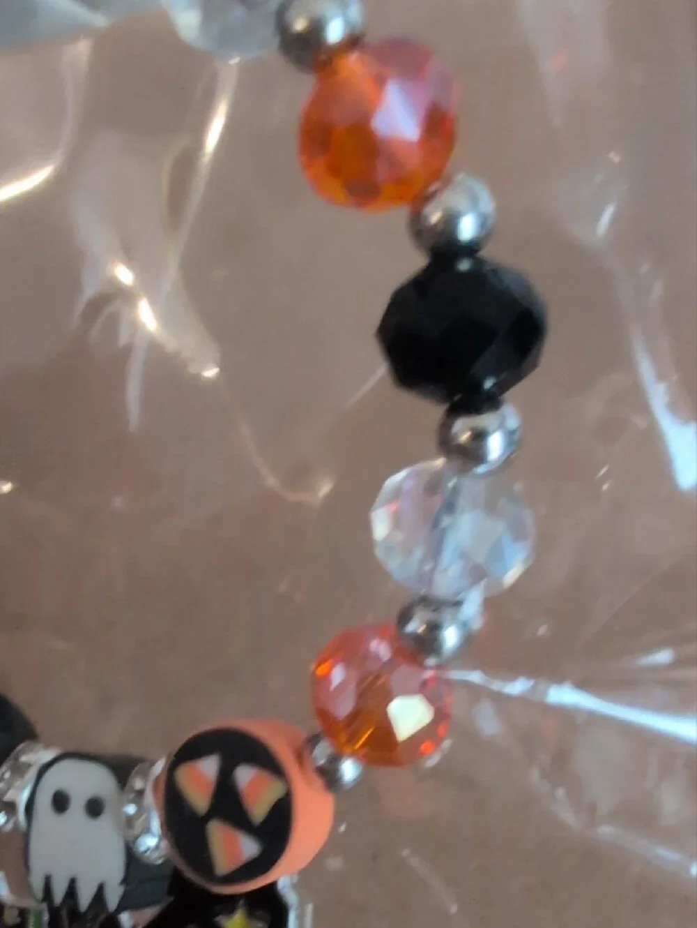 Trick or Treat Halloween Kids Beaded Bracelet - Orange & Black